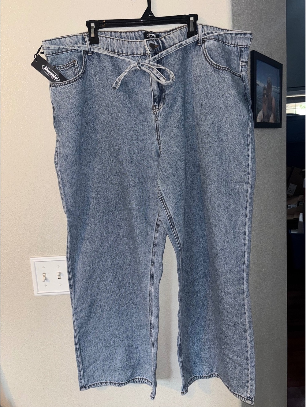 Buffalo David Bitton Wide Leg Belted Jeans Light Wash High Rise Plus Size 22 NWT